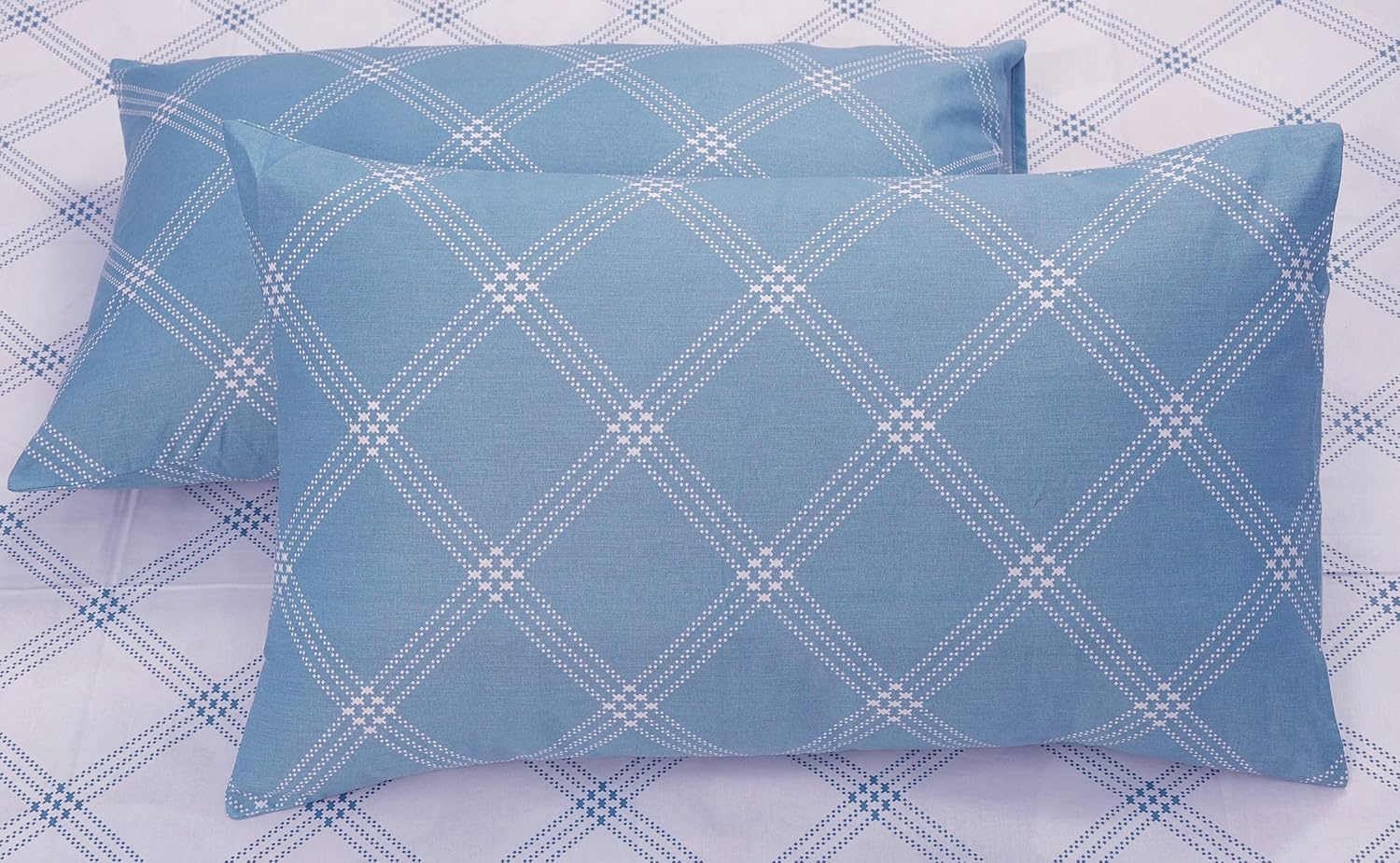 Fitted 1 Single Size Bedsheet With 1 Pillow Cover - Size 36 X 78 Inches, White & Blue | Luxury Soft Sheet, Lightweight & Breathable Bedsheet