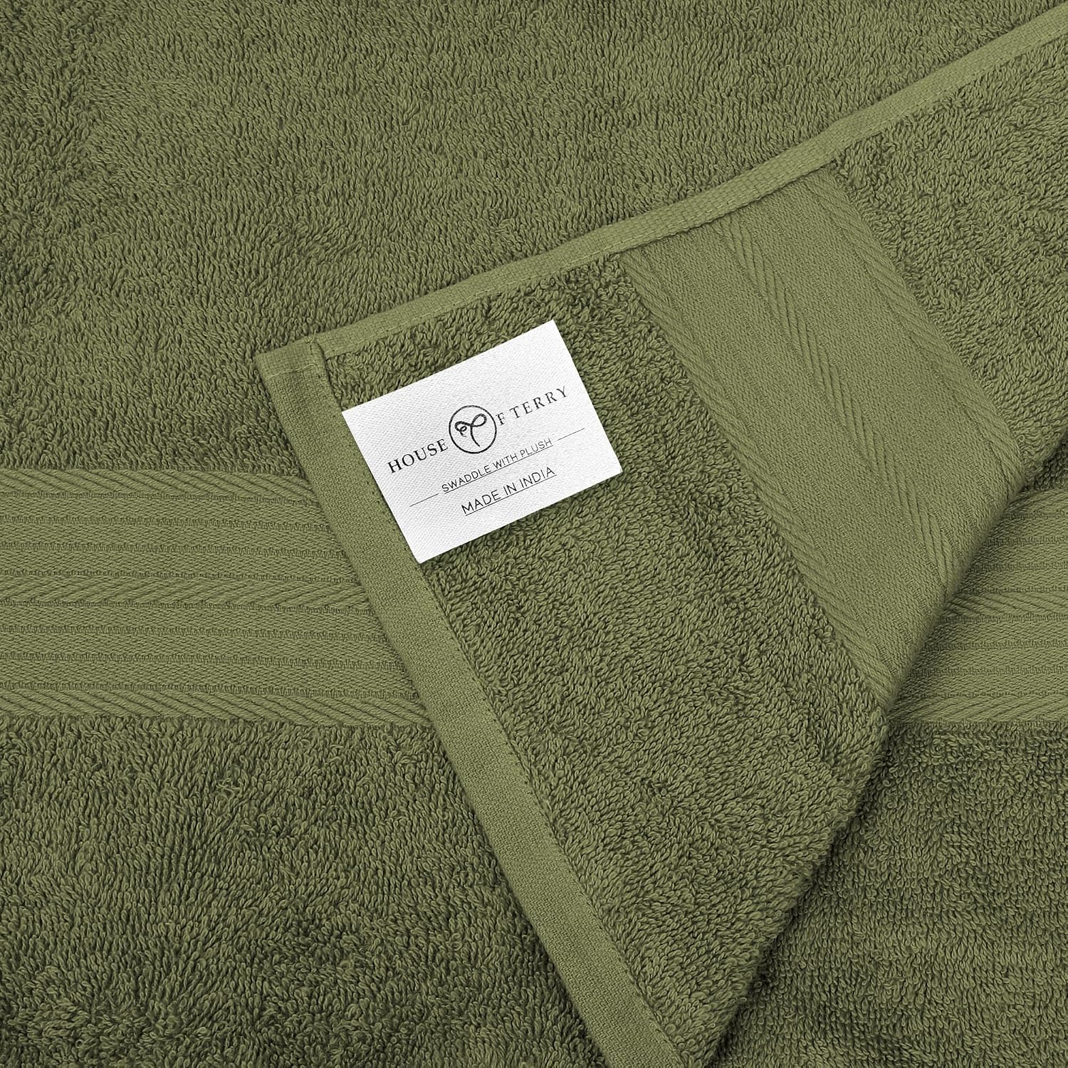 House Of Terry 100% Cotton Bath Towel 1000 Gsm | Quick Dry, Soft & Absorbent, Fade-Resistant, Skin-Friendly Large Size Towel (Olive Green & Blue) - Pack Of 2