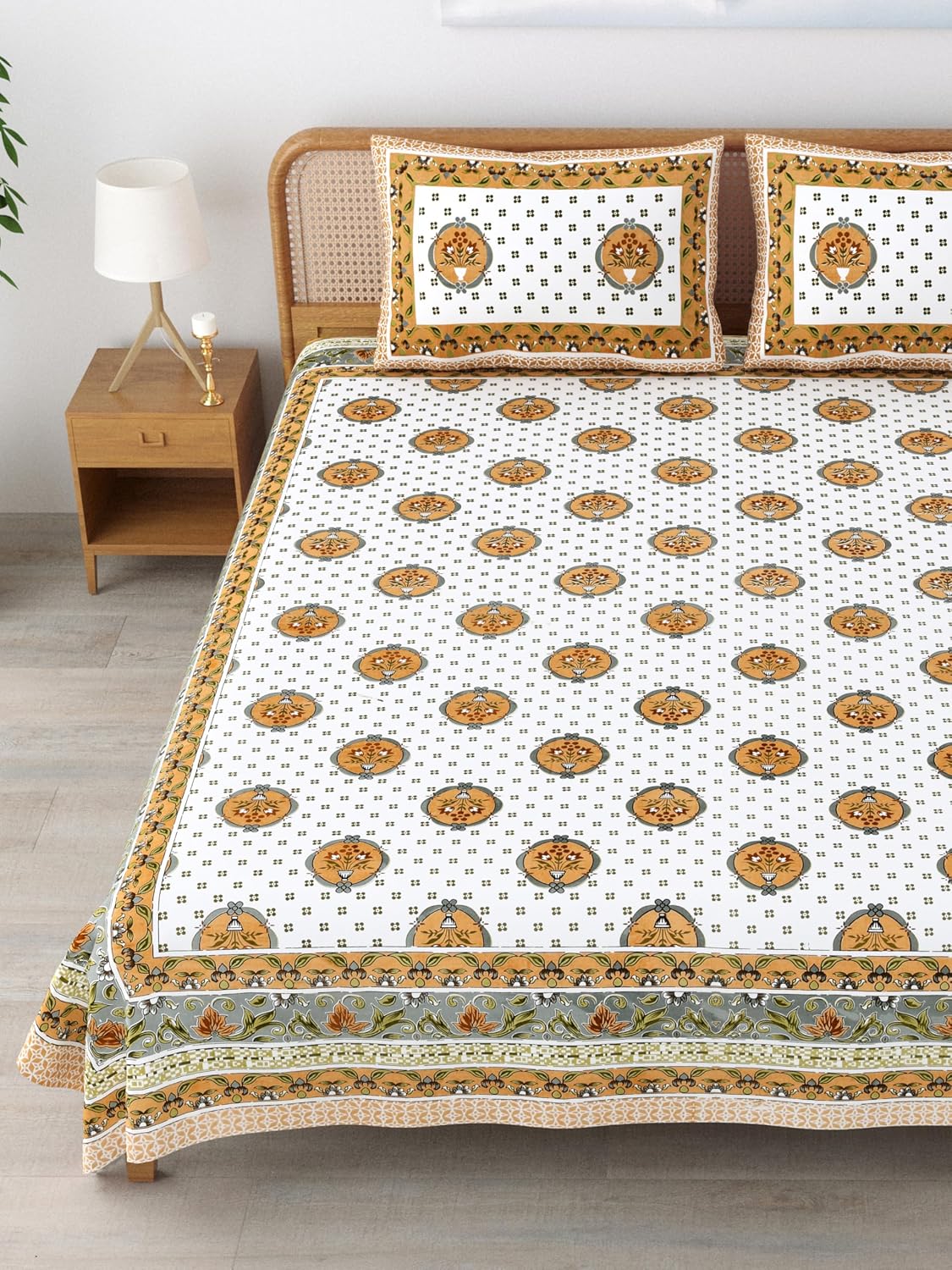 Sanskriti Bedsheet For Double Bed King Size With 2 Pillow Cover - 90 X 108 Inches, Dull Orange & White | Soft, Durable & Stylish | Breathable & Skin-Friendly