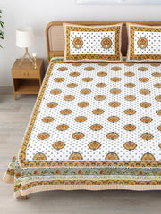 Sanskriti Bedsheet For Double Bed King Size With 2 Pillow Cover - 90 X 108 Inches, Dull Orange & White | Soft, Durable & Stylish | Breathable & Skin-Friendly