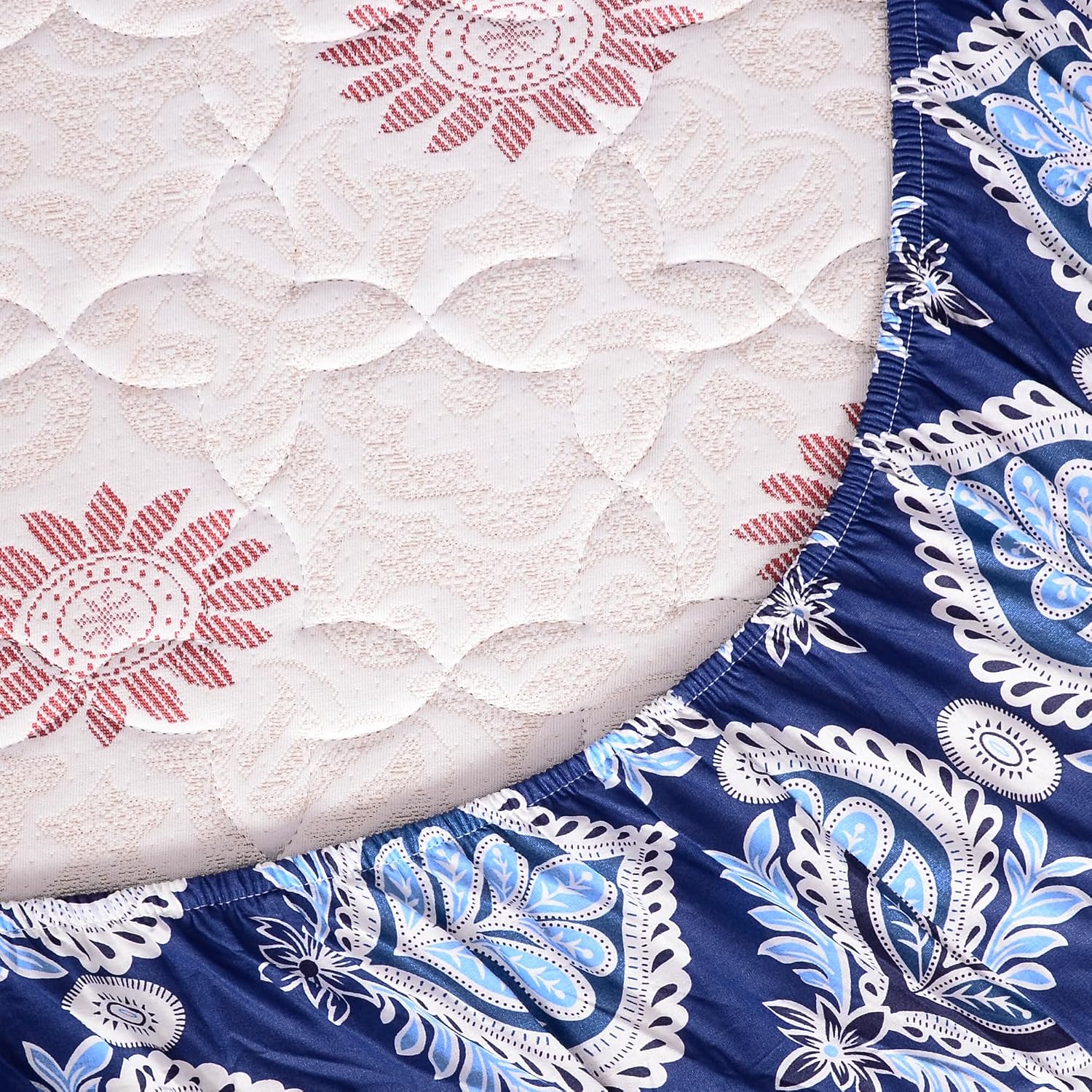 Super Soft Single Fitted Bedsheet With 1 Pillow Cover | 57 X 78 + 6 Inches, Blue & White - Perfect For Use In Bedrooms, Guest Rooms, Dormitories