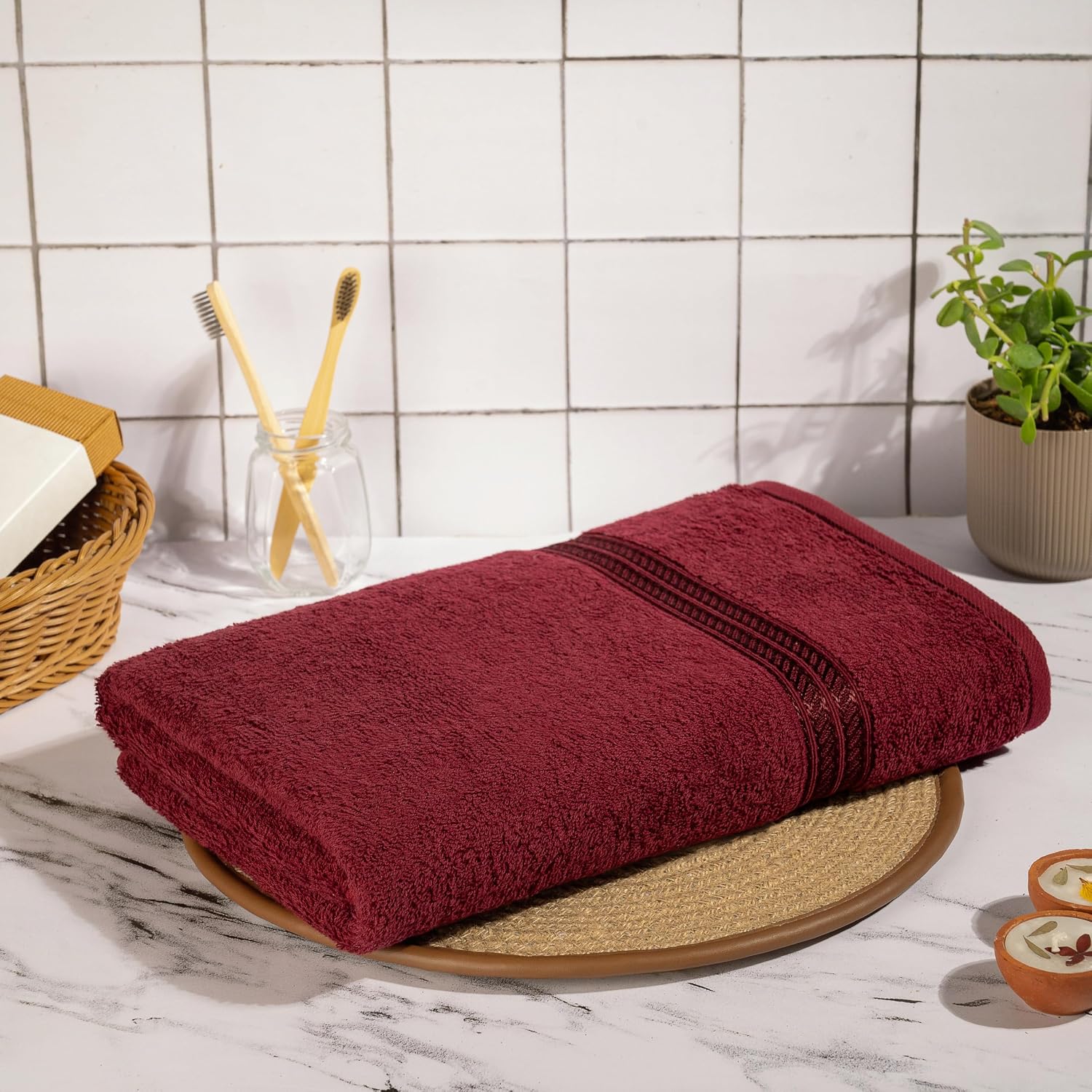 Comforic 100% Cotton Bath Towels 500 Gsm | Large Size Bath Towel For Men & Women Quick Dry, Super Soft & Absorbent Gym Towel, Travel Towel (Cherrywood)