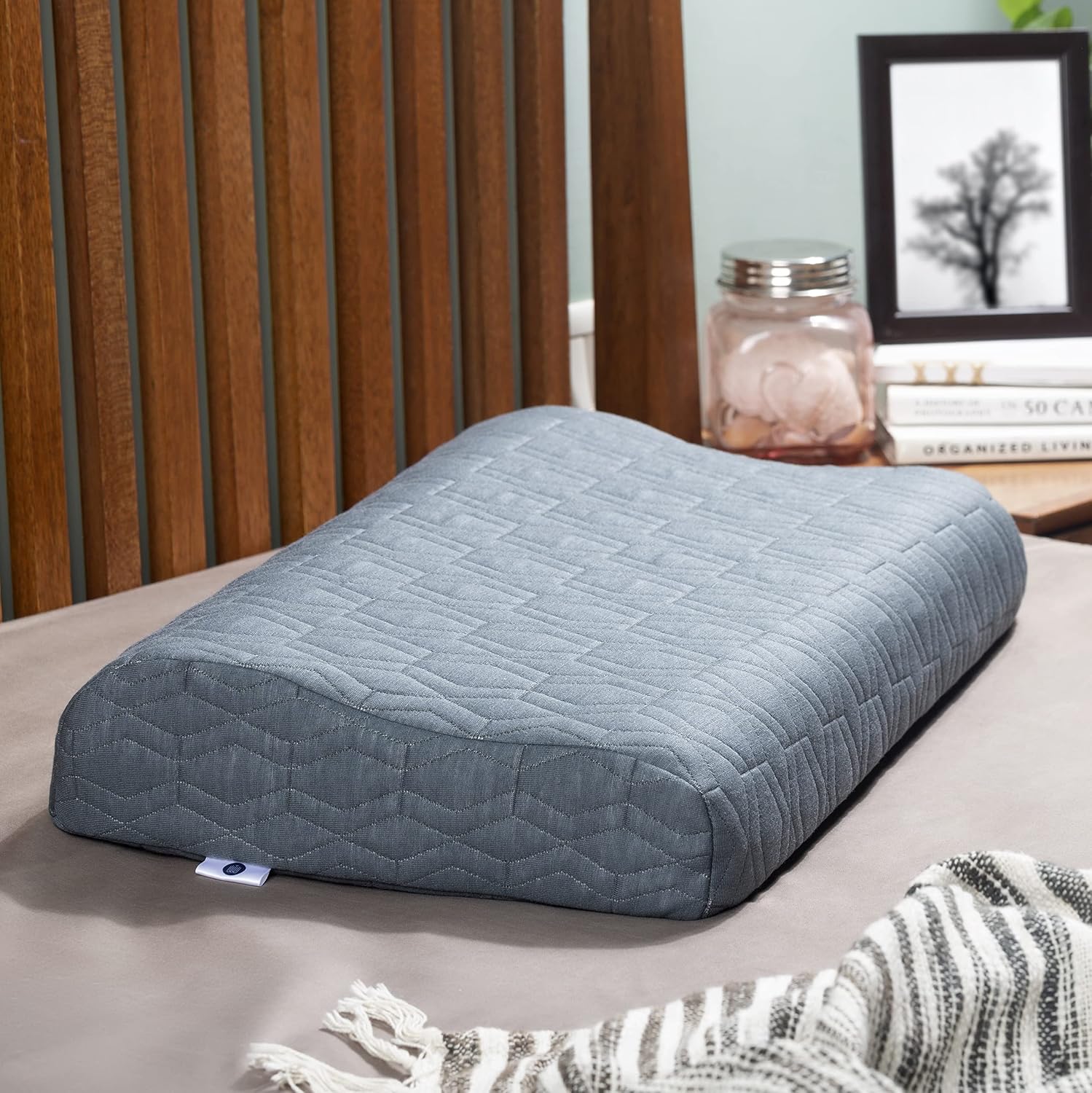 Memory Foam Cervical Pillow, For Neck, Shoulder & Spondylitis Pain Relief, Grey - 20 L X 13 W X 4 H Inch | Orthopedic Contour Bed Pillow For Sleeping With Removable Pillow Cover