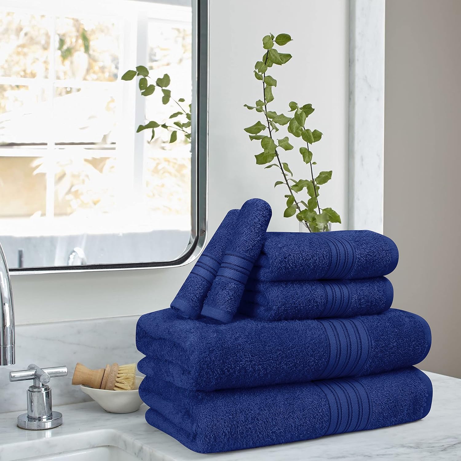Boutiquo 100% Cotton 2 Bath, 2 Hand & 2 Face Towels 1800 Gsm | Eco-Friendly Towels For Men & Women Ultra Soft & Highly Absorbent - Navy Blue (Set Of 6)