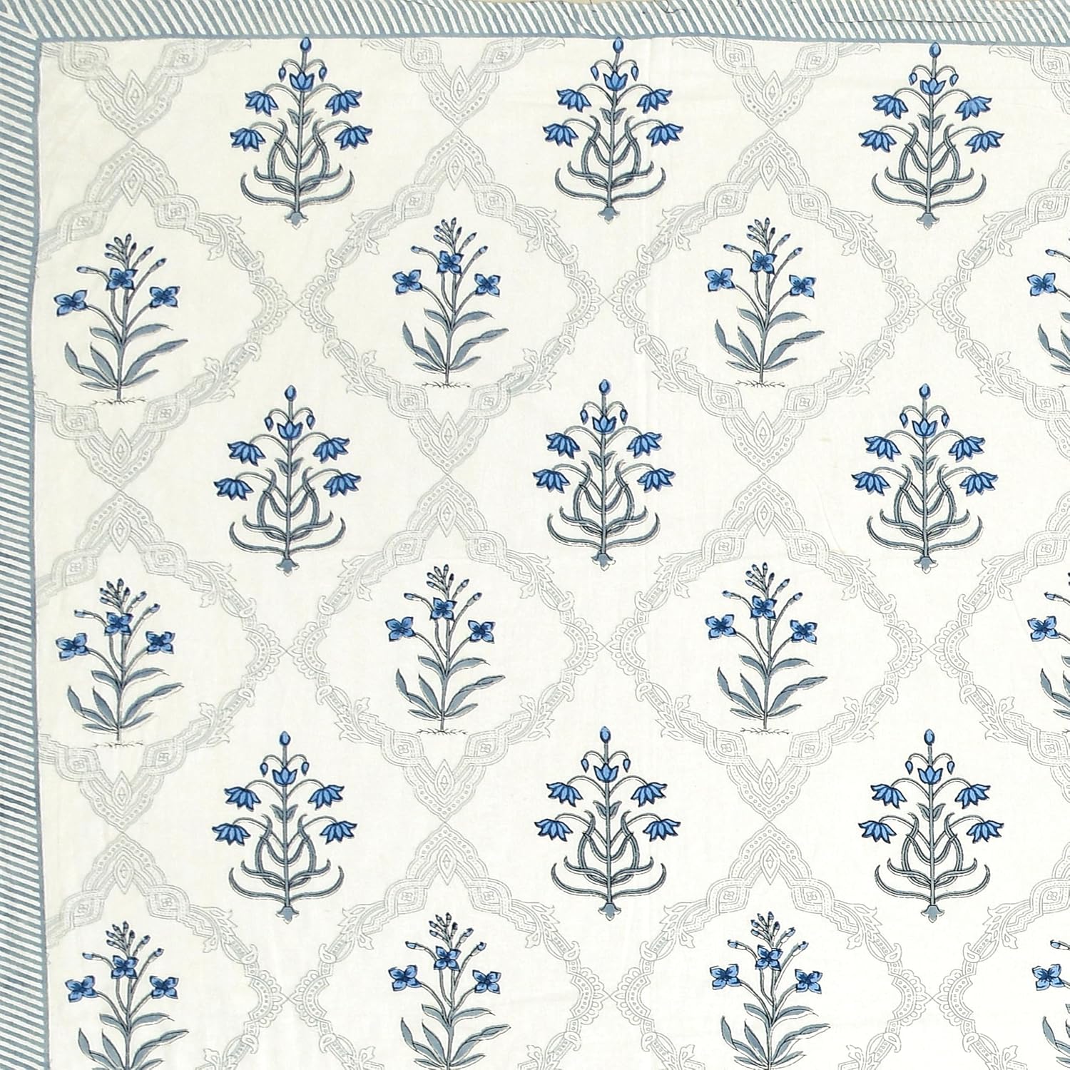 Pure Cotton King Size Bedsheet 2 Matching Pillow Covers | 100x108 Inches, White & Blue | Traditional Jaipuri Printed Bedsheet | Ideal Wedding Gift, Housewarming, Special Occasion Surprise