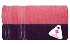 Casa Copenhagen Designed In Denmark Elegance Super Soft 2 Pieces 100% Cotton Large Bath Towel 610 Gsm - Purple & Pink