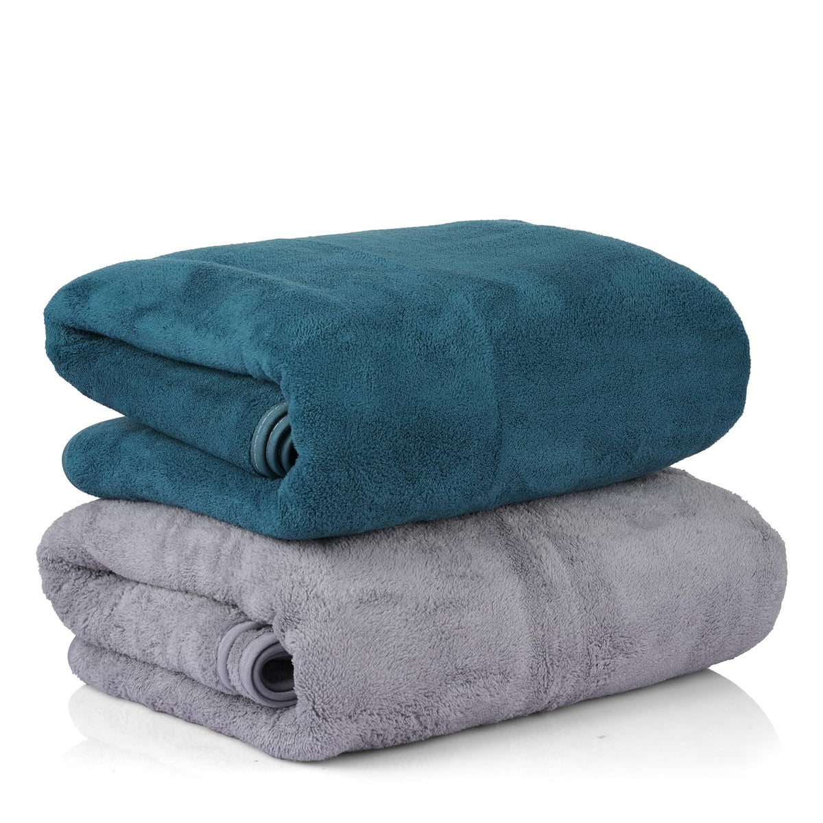 Glivary Microfiber Bath-Soft Towel 640gsm | With Hook Quick Dry Super Absorbent-Bath Towel For Men & Women (Greenish Blue/Grey) | Pack Of 2