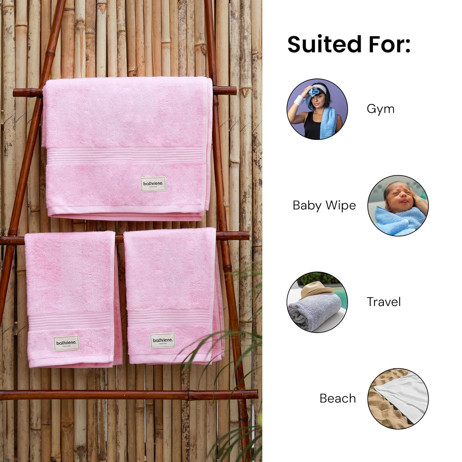 Bathriene 100% Bamboo Hand Towels 600 Gsm | Highly Absorbant Soft & Anti Bacterial Towels For Wash Basin Hand Towels (Plush Pink) - Set Of 3