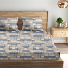 Jaipuri Design Cotton King Size Printed Bedsheet With 2 Pillow Covers - 108 X 108 Inches, Beige & Blue | Ideal For Home Use & Perfect For Gifting On Weddings, Housewarmings & Festivals