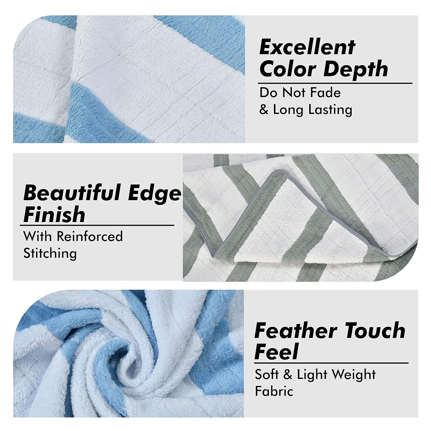 Urbanleaf Microfiber Large Bath Towel 700 Gsm | Quick Dry Super Absorbent Bath Towel For Men & Women (Light Blue & Grey Stripe) - Pack Of 2