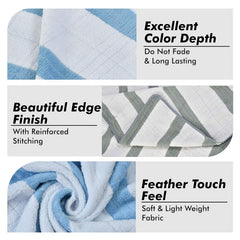 Urbanleaf Microfiber Large Bath Towel 700 Gsm | Quick Dry Super Absorbent Bath Towel For Men & Women (Light Blue & Grey Stripe) - Pack Of 2