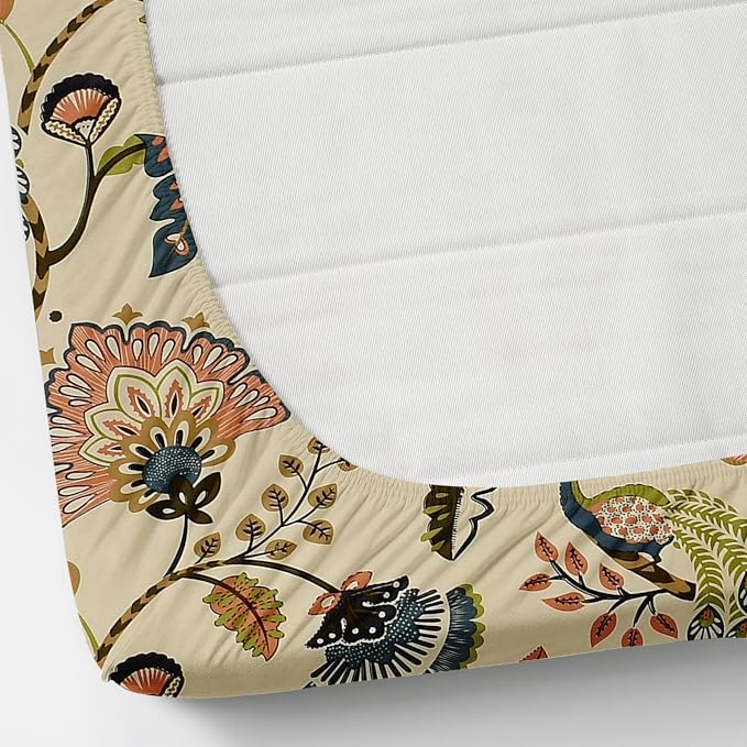 Premium Feel Cotton Bedsheets All Around Elastic Fitted For Double Bedsheet - Size 60 X 78 Inches, Beige | Beautiful Print & Luxury Look Bedsheet