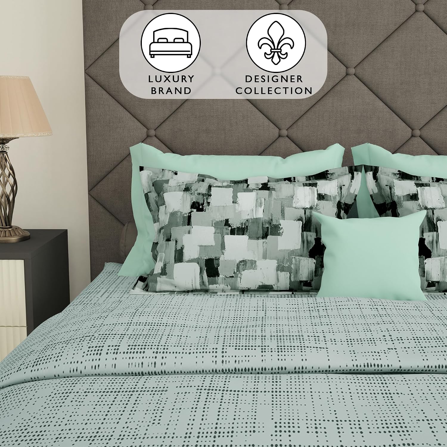 Bedsheets For Double Bed With 2 Pillow Covers - 88 X 100 Inches, Grey & Green | Ideal For Home Decor, Guest Home, Hotel