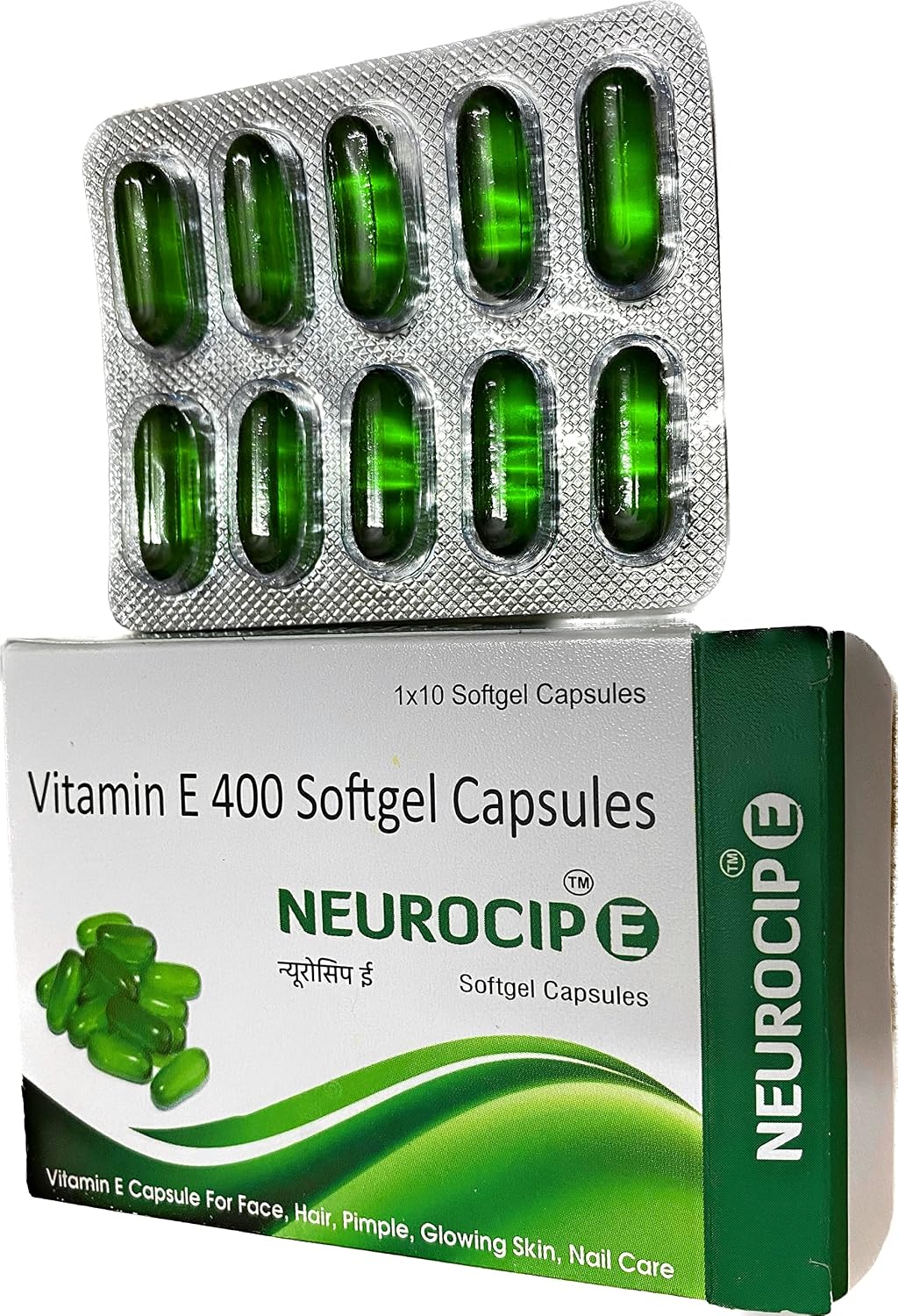 Neurocip E - Vitamin E 400 Capsule For Beautiful Skin, Healthy Hair And Eyes | 100 Capsules, 200gm 0.4lbs