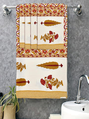 Mafatlal Madhuban Premium Waffle Cotton 1 Bath & 4 Hand Towel 900 Gsm | Hand Block Printed Floral Design Towel (Bronze Mist) - 5 Pcs