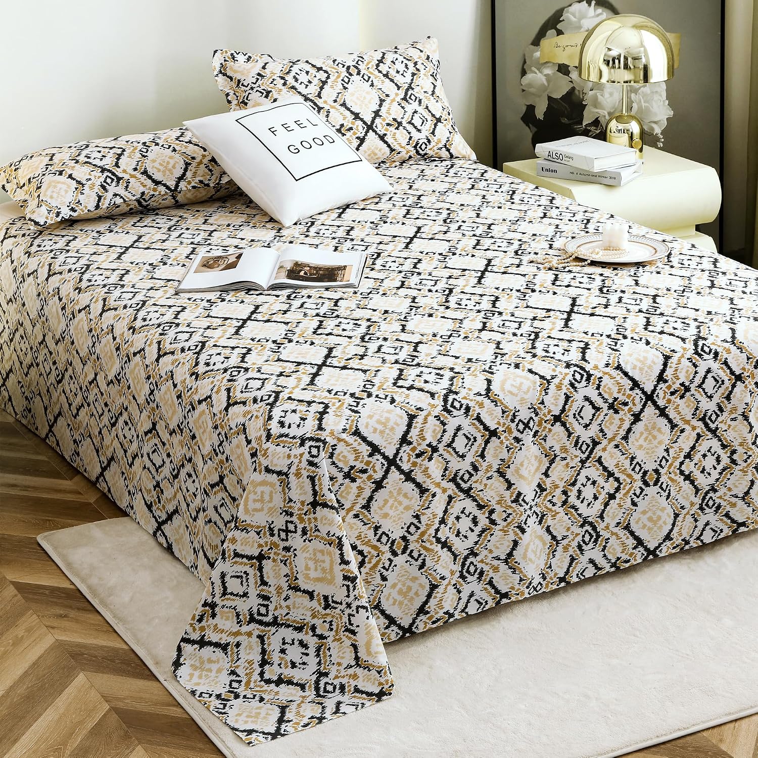 Bedsheet For Double Bed Cotton With 2 Pillow Covers, Grey & Beige - Queen Size 88 X 100 Inches | 190 Thread Count - Ideal For Festive Occasions