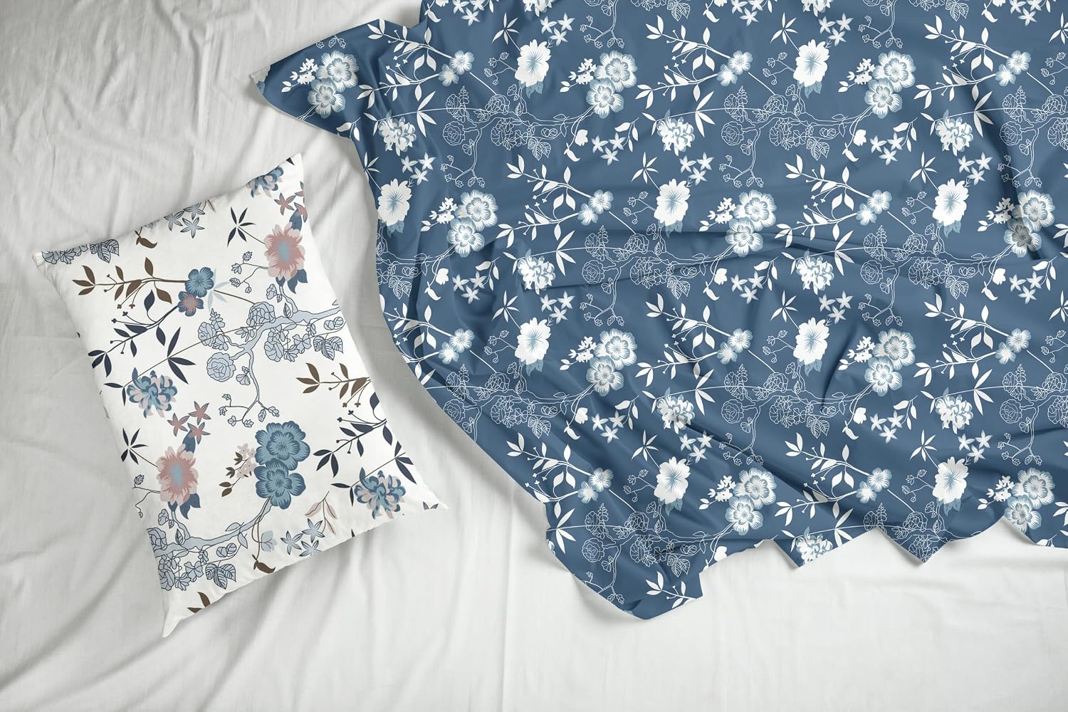 100% Pure Cotton Bedsheet For Double Bed With 2 Pillow Covers - 88 X 90 Inches, Blush Blue | Soft & Breathable Fabric | Comfortable For Daily Use