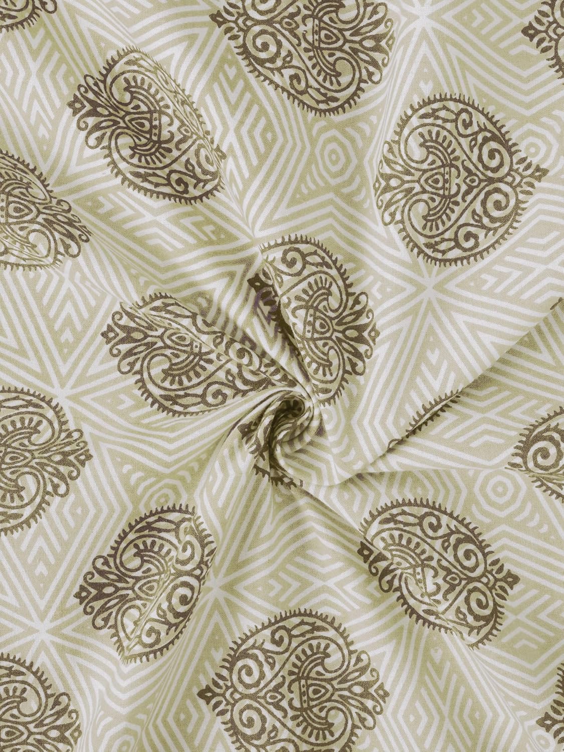Handloom Printed Double Bedsheet For Queen Size With 2 Matching Pillow Cover | Size 90 X 100 Inches, Beige - Cotton Bedsheets For Double Bed | Soft & Smooth