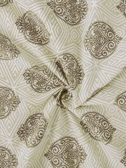 Handloom Printed Double Bedsheet For Queen Size With 2 Matching Pillow Cover | Size 90 X 100 Inches, Beige - Cotton Bedsheets For Double Bed | Soft & Smooth