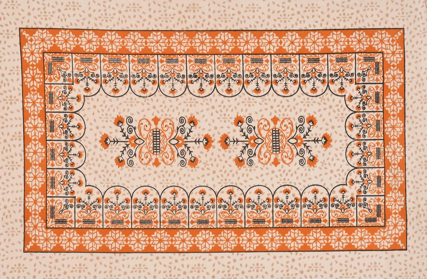 Printed Cotton Double Bed Bedsheet With Pillow Cover - 90 X 100 Inches, Beige | Traditional Jaipuri Print Designs Bedsheet