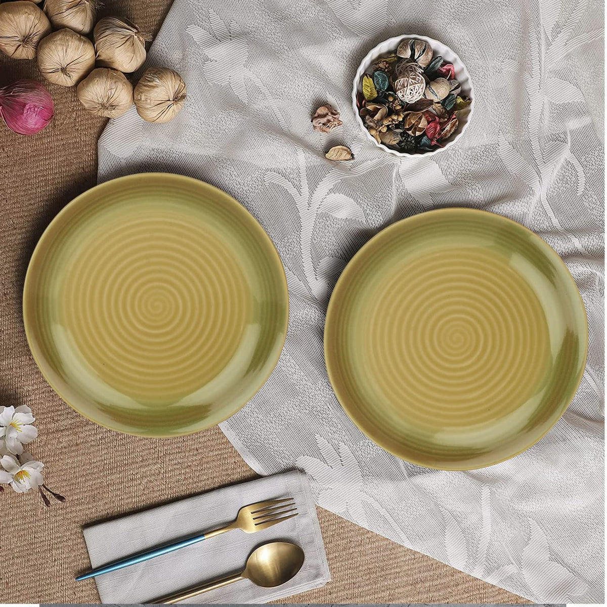 Studio Pottery Handcrafted Ceramic Dinner Plates Set Of 2 - Sage Green, Diameter: 10 Inches | Full Plates - Ceramic Platter - Sage Green Collection