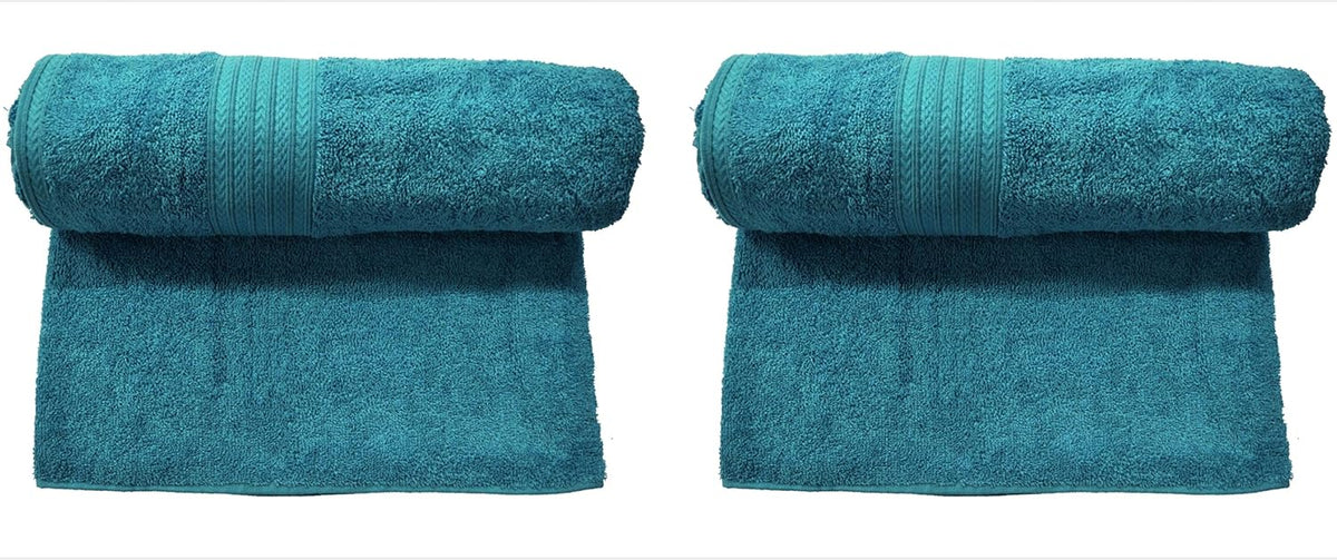 Bombay Dyeing Cotton Large Size Bath Towel 1000 Gsm (Blue) - 2 Pcs