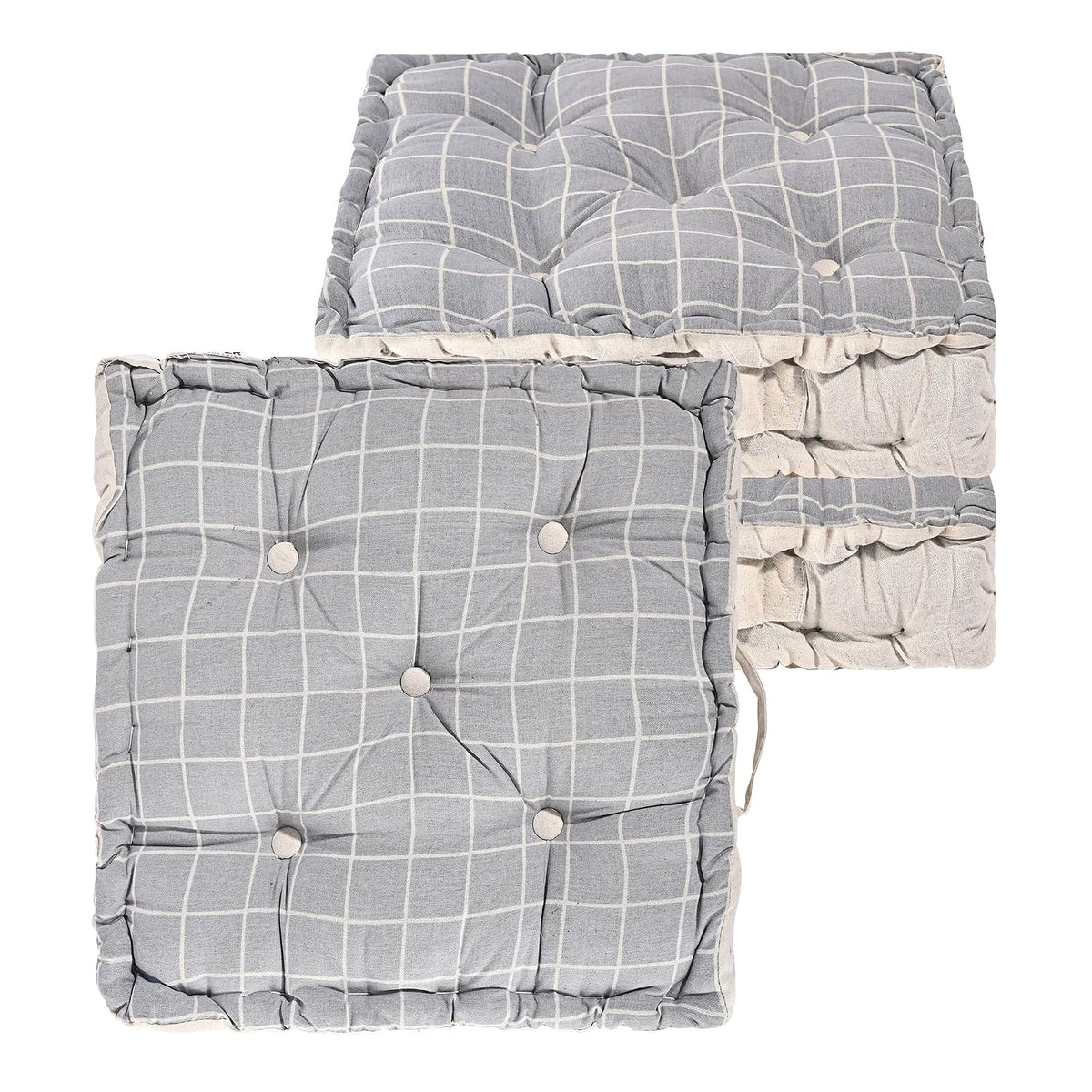 Soft & Comfortable Cotton Chair Cushion Pillow For Sitting, Check Print - Light Grey | Pillow For Office Work & Posture Support | Sitting Cushion & Back Rest For Chair | Pain Relief - Pack Of 3