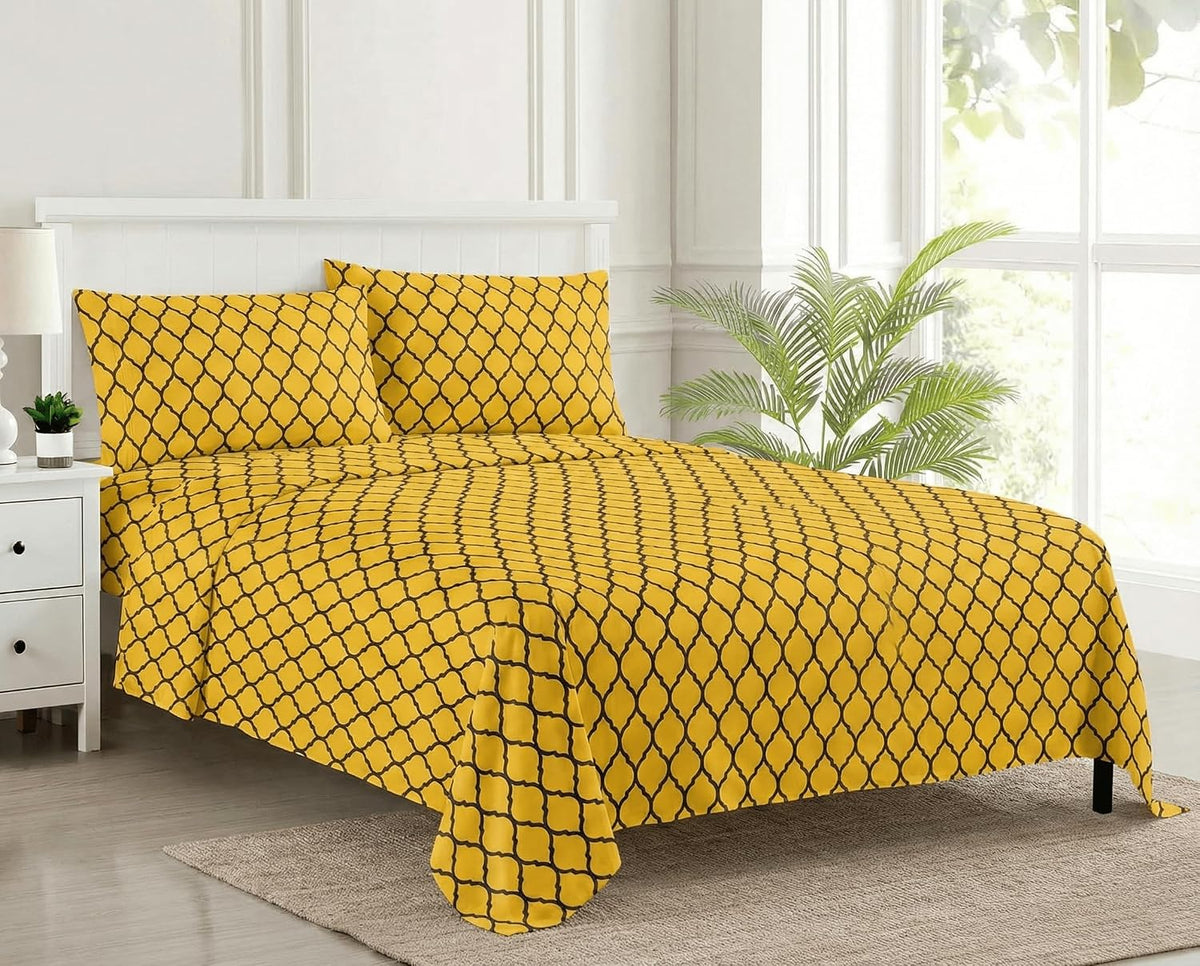 Jaipuri Design Cotton King Size Printed Bedsheet With 2 Pillow Covers - 108 X 108 Inches, Mustard | Ideal For Home Use & Perfect For Gifting On Weddings, Housewarmings & Festivals