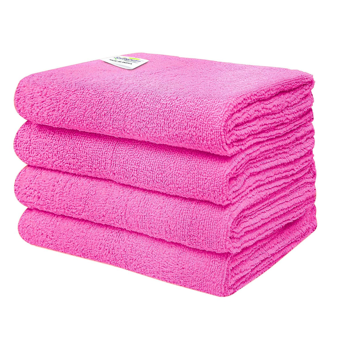 Softspun Microfiber Cloth Towel 350 Gsm | Multi-Purpose Super Soft Absorbent Cleaning Towels For Home, Kitchen, Car, Cleans - 4 Peice (Pink)