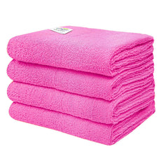 Softspun Microfiber Cloth Towel 350 Gsm | Multi-Purpose Super Soft Absorbent Cleaning Towels For Home, Kitchen, Car, Cleans - 4 Peice (Pink)