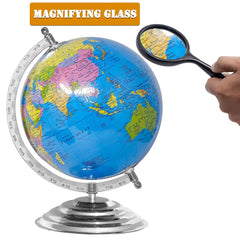 Stem Steam Educational World Globe For Kids - 12 Inch Political Globe + Magnifying Glass For Students & Kids, Office Table - Blue