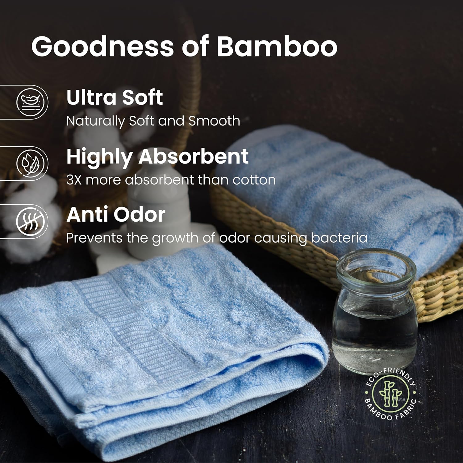 Mush Bamboo Hand Towels 500 Gsm | Ultra Soft, Absorbent & Quick Dry Towel (Sky Blue) - Set Of 2
