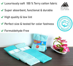 Pixel Home Cotton Multi-Purpose Terry & Waffle Dish Cloths Kitchen Wiping Cleaning Towel 300 Gsm -Set Of 6 (Green)