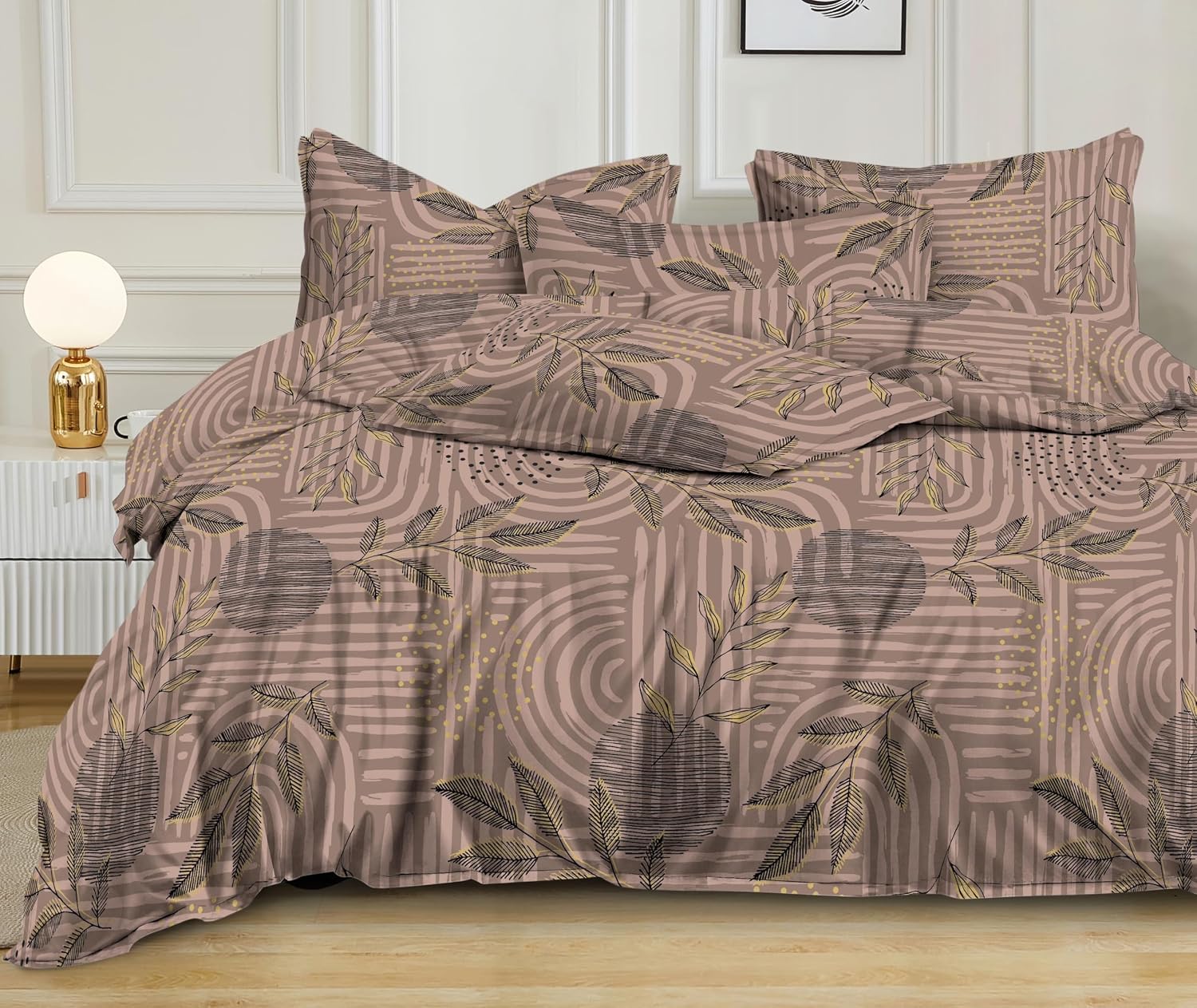 King Size Bedsheet For Double Bed With 2 Pillow Cover - 72 X 78 Inches, Beige | Material Is Soft & Comfortable | All Around Elastic Fitted Bedsheet