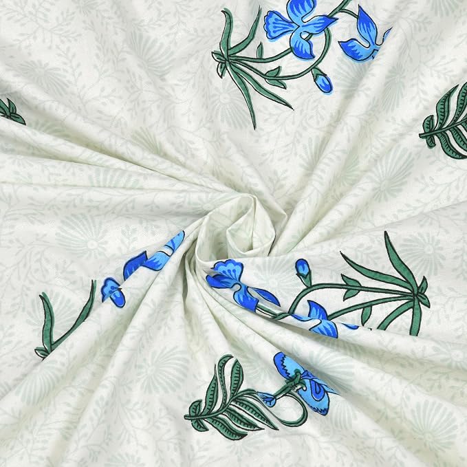 Hand Block Printed Cotton King Size Bedsheet With 2 Pillow Covers, 90 X 108 Inches, White | Good For Villas, Resorts, Guest Houses, & Daily Home Use