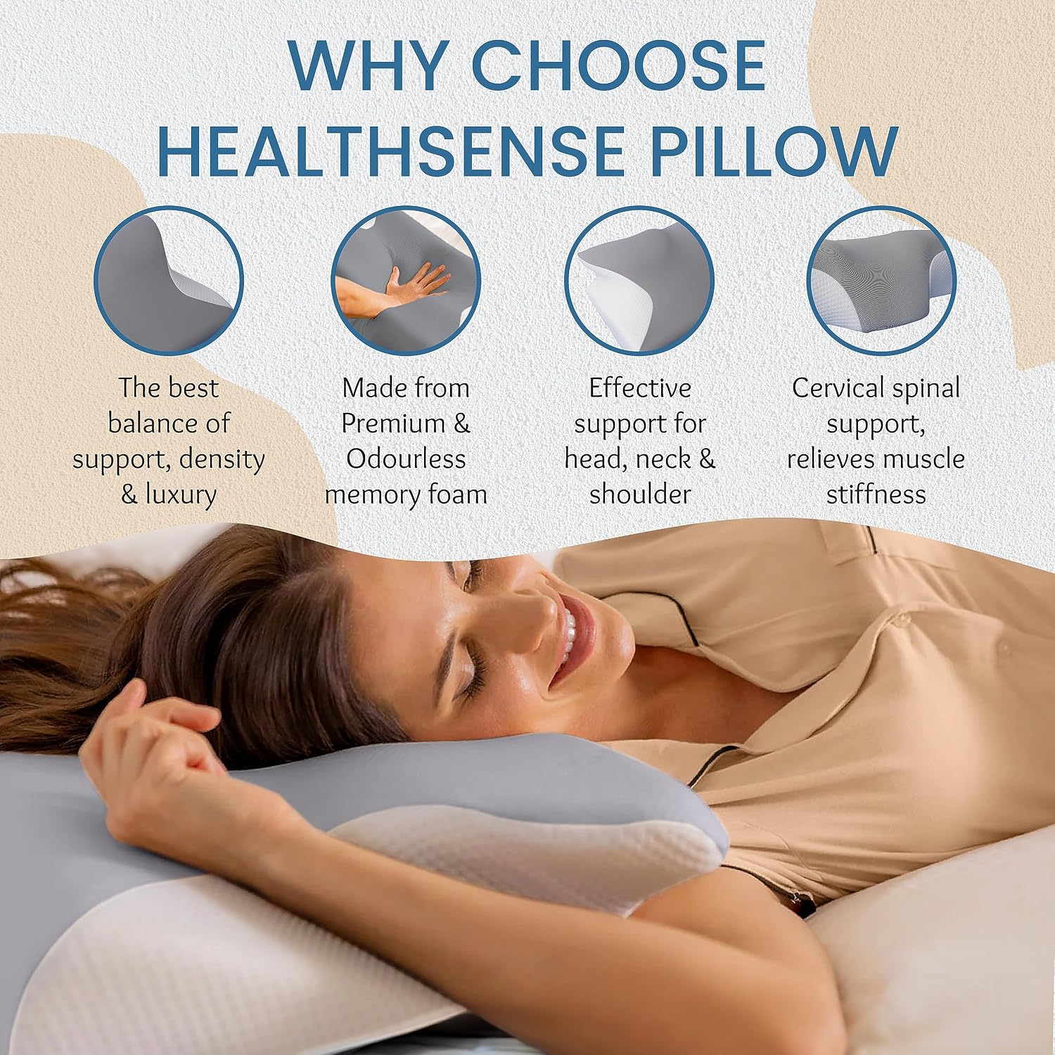 Luxury Cervical Pillow For Neck & Shoulder Pain Relief, Grey Color, Soft Pillow | Orthopedic Memory Foam Pillows | Cool & Breathable Fabric, 2 Heights & Butterfly Design, Washable, Pillow