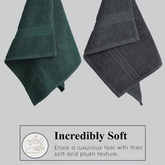 Fresh From Loom Luxury Fur Collection Hand Towel 500 Gsm Napkins Cotton High Absorbency Double Stitched Size (Blackish Grey & Dark Green) - Set Of 4