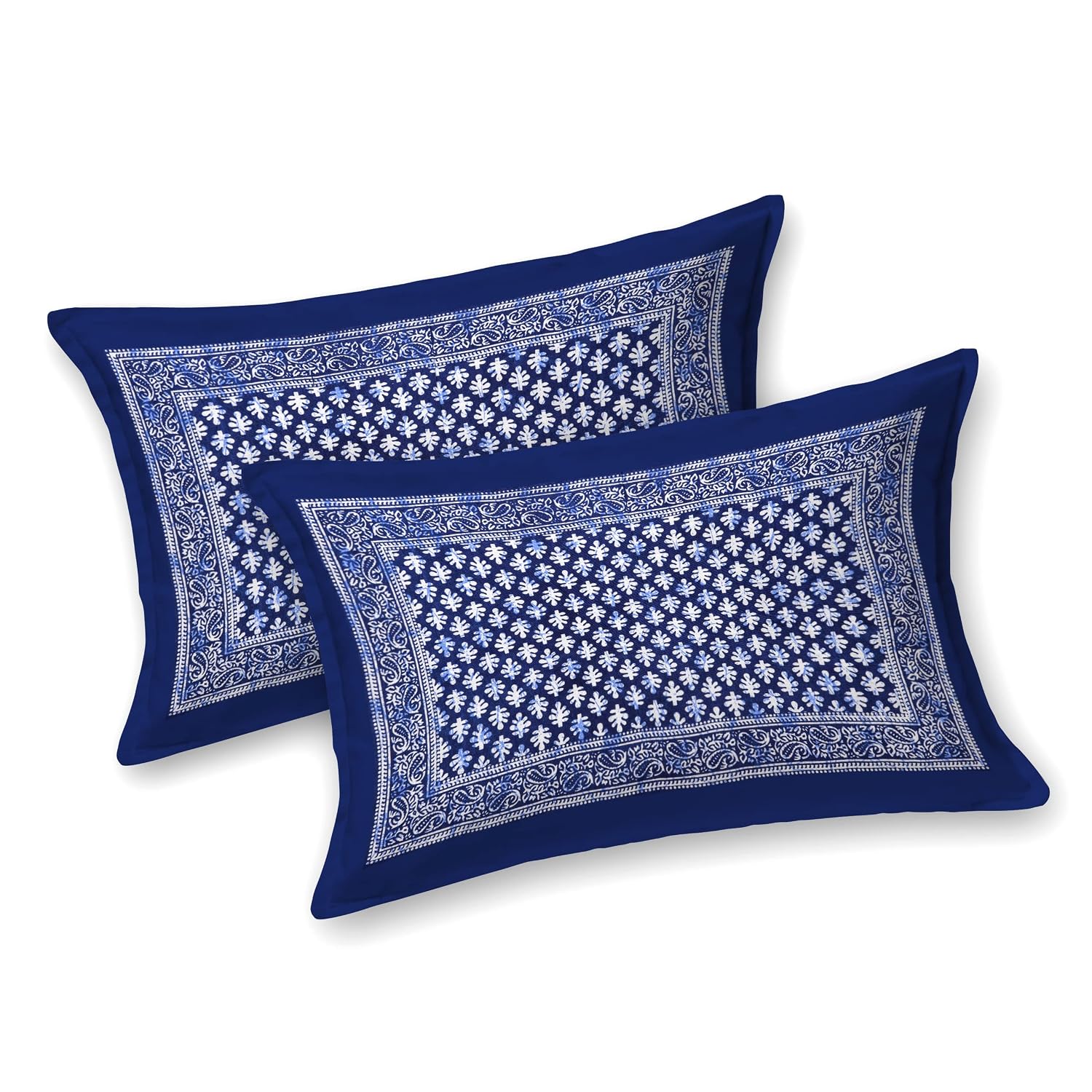 Handloom Printed Double Bedsheet For Queen Size With 2 Matching Pillow Cover | Size 90 X 100 Inches, Blue - Cotton Bedsheets For Double Bed | Soft & Smooth