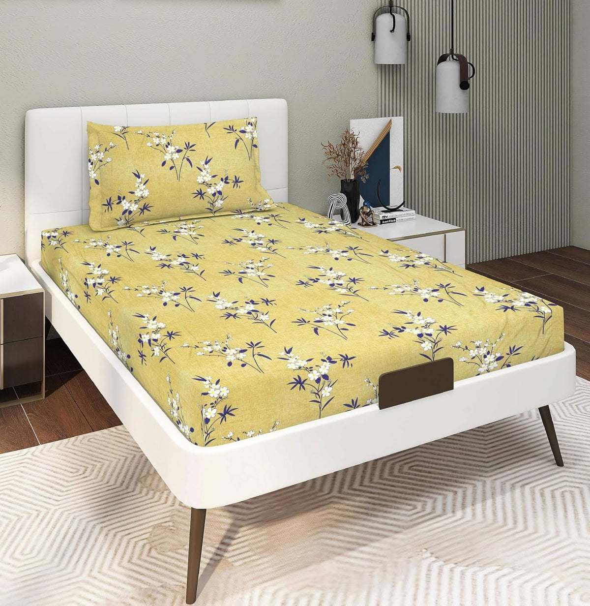Glace Cotton Super Soft Bedsheets Single Bed Size (60 X 90 Inch) With 1 Pillow Cover | All Around Elastic Fitted Bedsheets, Yellow