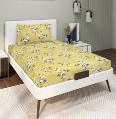 Glace Cotton Super Soft Bedsheets Single Bed Size (60 X 90 Inch) With 1 Pillow Cover | All Around Elastic Fitted Bedsheets, Yellow