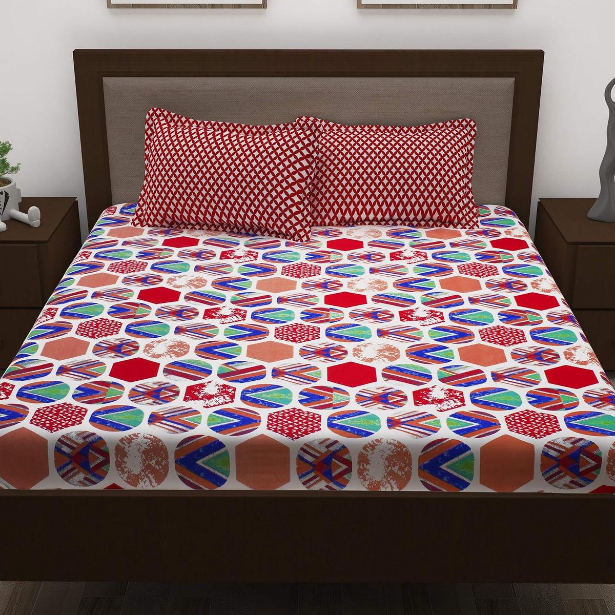 Microfiber Double Bedsheet With 2 King Size Pillow Covers - 88 X 100 Inches, Multicolor | Wrinkle Free & Breathable | Perfect For All Seasons & Everyday Use