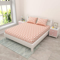 Pure Cotton Kids Bedsheet Double Bed Queen Size With 2 Pillow Covers | 90 X 100 Inches, Dusky Peach | Fun Cartoon Theme, Soft & Breathable Fabric