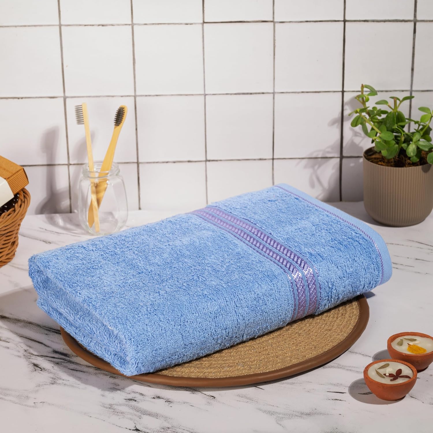 Comforic 100% Cotton Bath Towels 500 Gsm | Large Size Bath Towel For Men & Women Quick Dry, Super Soft & Absorbent Gym Towel, Travel Towel (Kashmir Blue)