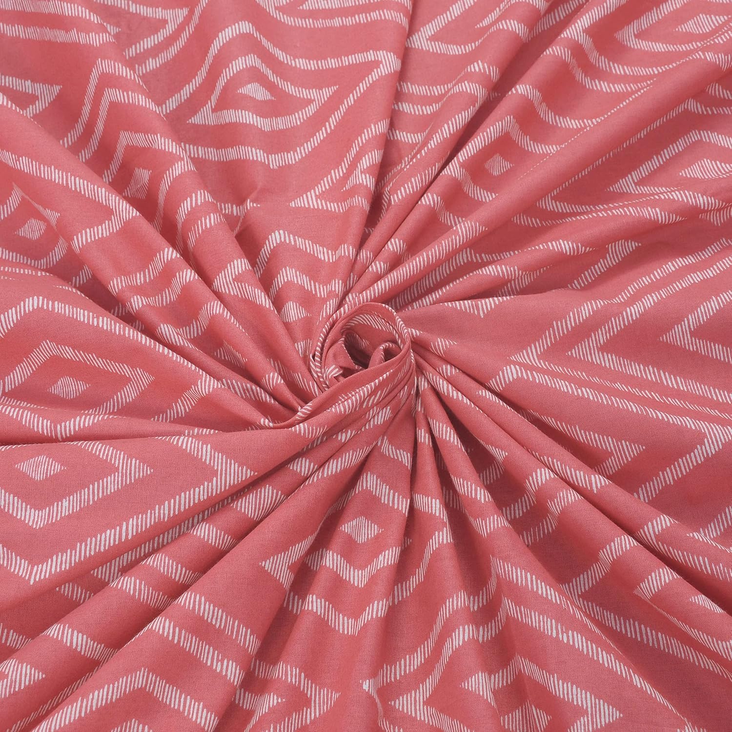 144 TC Single Bedsheet Elastic Fitted Pure Cotton With 1 Pillow Cover - 36 X 78 Inches, Peach Pink & White | Breathable & Wrinkle Free Bedsheet