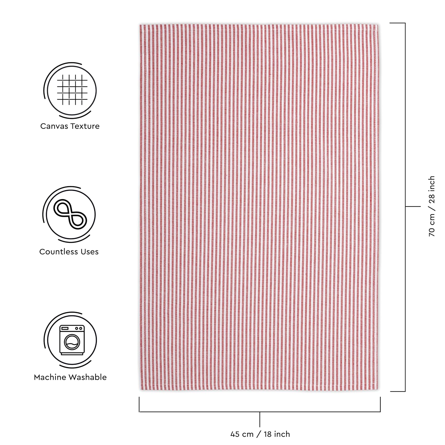 Encasa Xo Kitchen Cooking Cloth 340 Gsm | Cotton Hand Towel For Drying Dishes Highly Absorbent Cleaning & Quick Drying Of Plates | Ticking Red (Set Of 4)