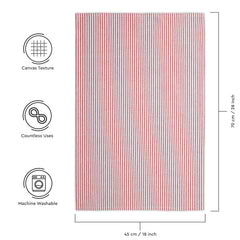 Encasa Xo Kitchen Cooking Cloth 340 Gsm | Cotton Hand Towel For Drying Dishes Highly Absorbent Cleaning & Quick Drying Of Plates | Ticking Red (Set Of 4)