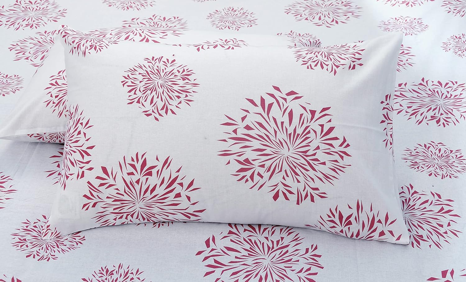 1 Single Bedsheet With 1 Pillow Cover | Durable & Long Lasting Fabric, Easy Hand & Machine Wash | Size - 55 X 88 Inches, White & Mauve
