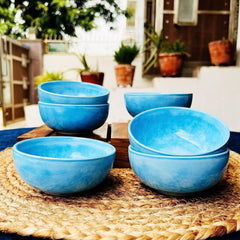 Neelam Handcrafted Ceramic Dinner Set - 18 Pieces, Blue | 6 Dinner Plates + 6 Katori Bowls, 180ml Each+ 6 Quarter Plates Dinnerware Set | Serving For 6, Microwave Safe & Dishwasher Safe