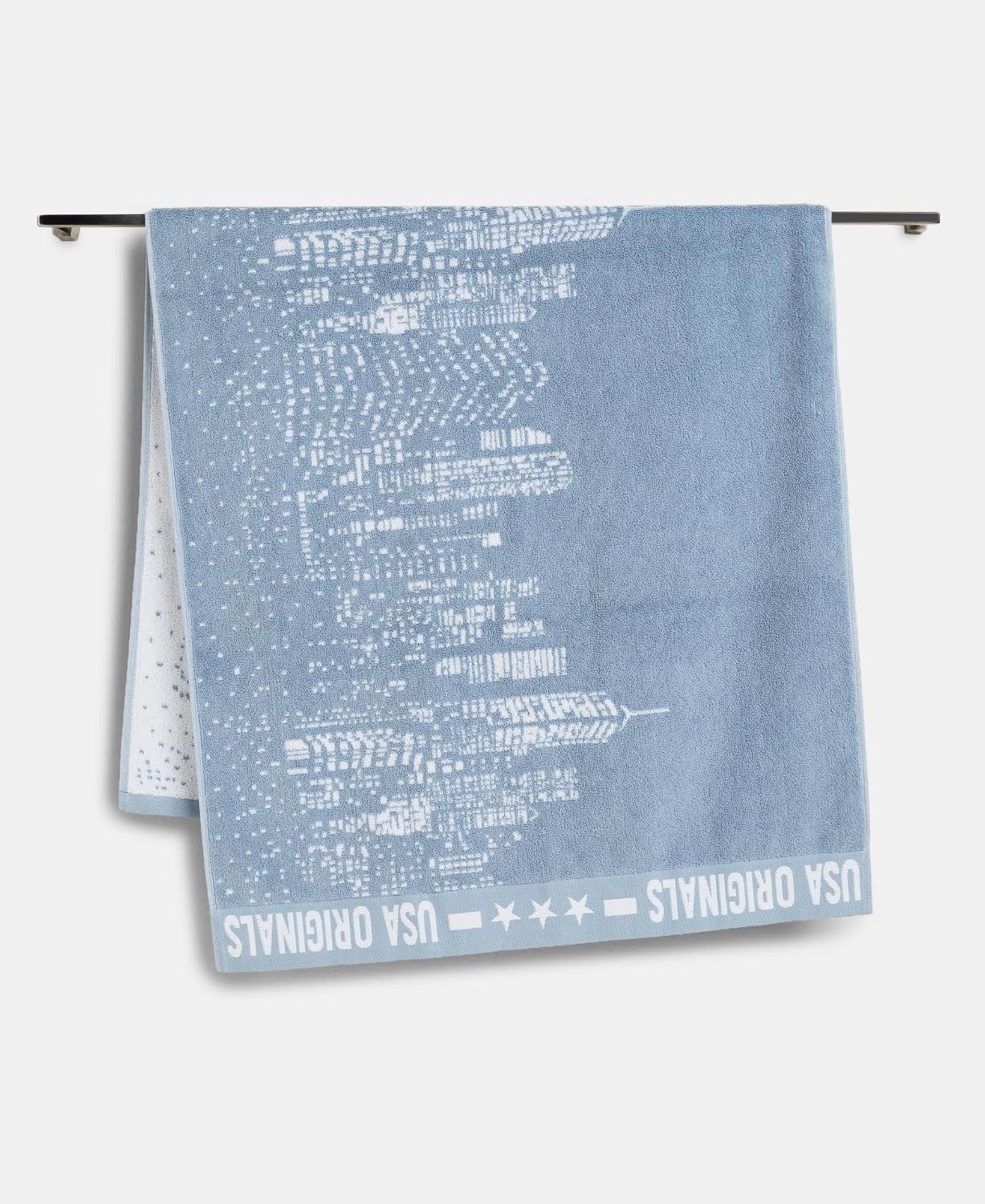 Jockey T124 Men'S Cotton Rich Terry Ultrasoft & Durable Printed Bath Towel 590 Gsm (Dusty Blue)