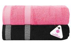 Casa Copenhagen Designed In Denmark Solitaire Super Soft 2 Pieces 100% Cotton Large Bath Towel 525 Gsm - Black & Pink